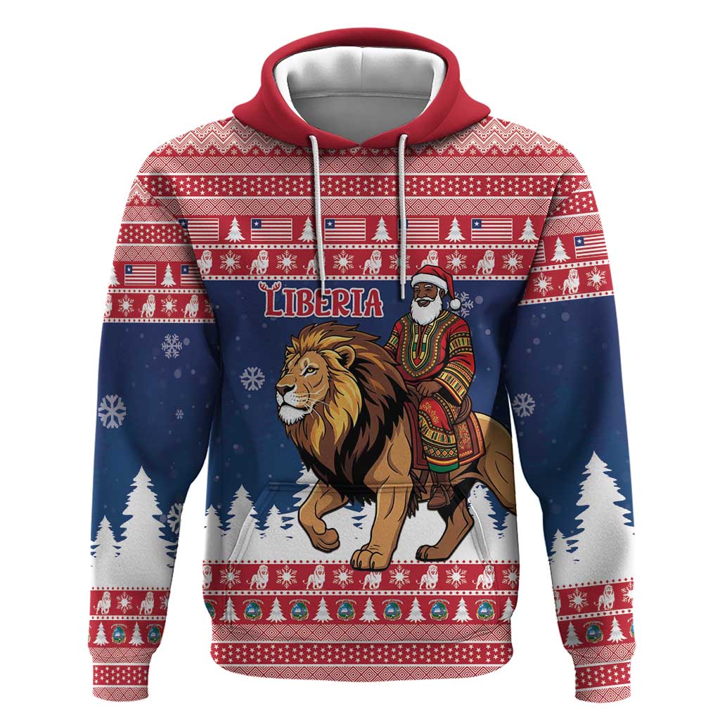 Personalized Afro Christmas in Liberia Hoodie Black Santa Riding Lion - Merry Christmas - African Pride