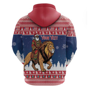 Personalized Afro Christmas in Liberia Hoodie Black Santa Riding Lion - Merry Christmas - African Pride