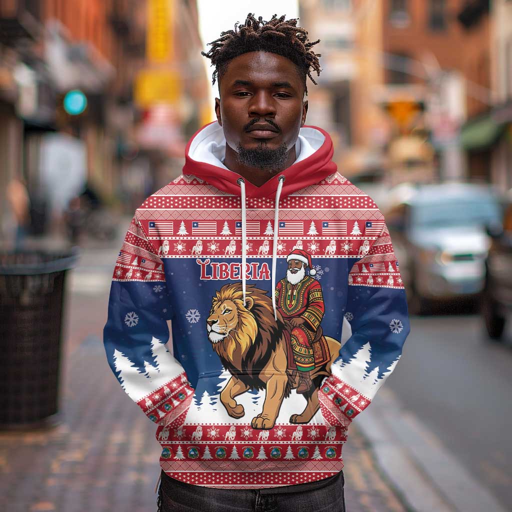 Personalized Afro Christmas in Liberia Hoodie Black Santa Riding Lion - Merry Christmas - African Pride