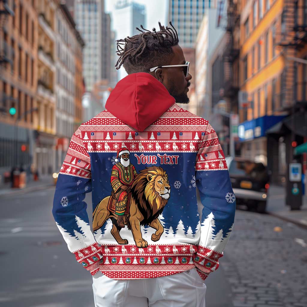 Personalized Afro Christmas in Liberia Hoodie Black Santa Riding Lion - Merry Christmas - African Pride