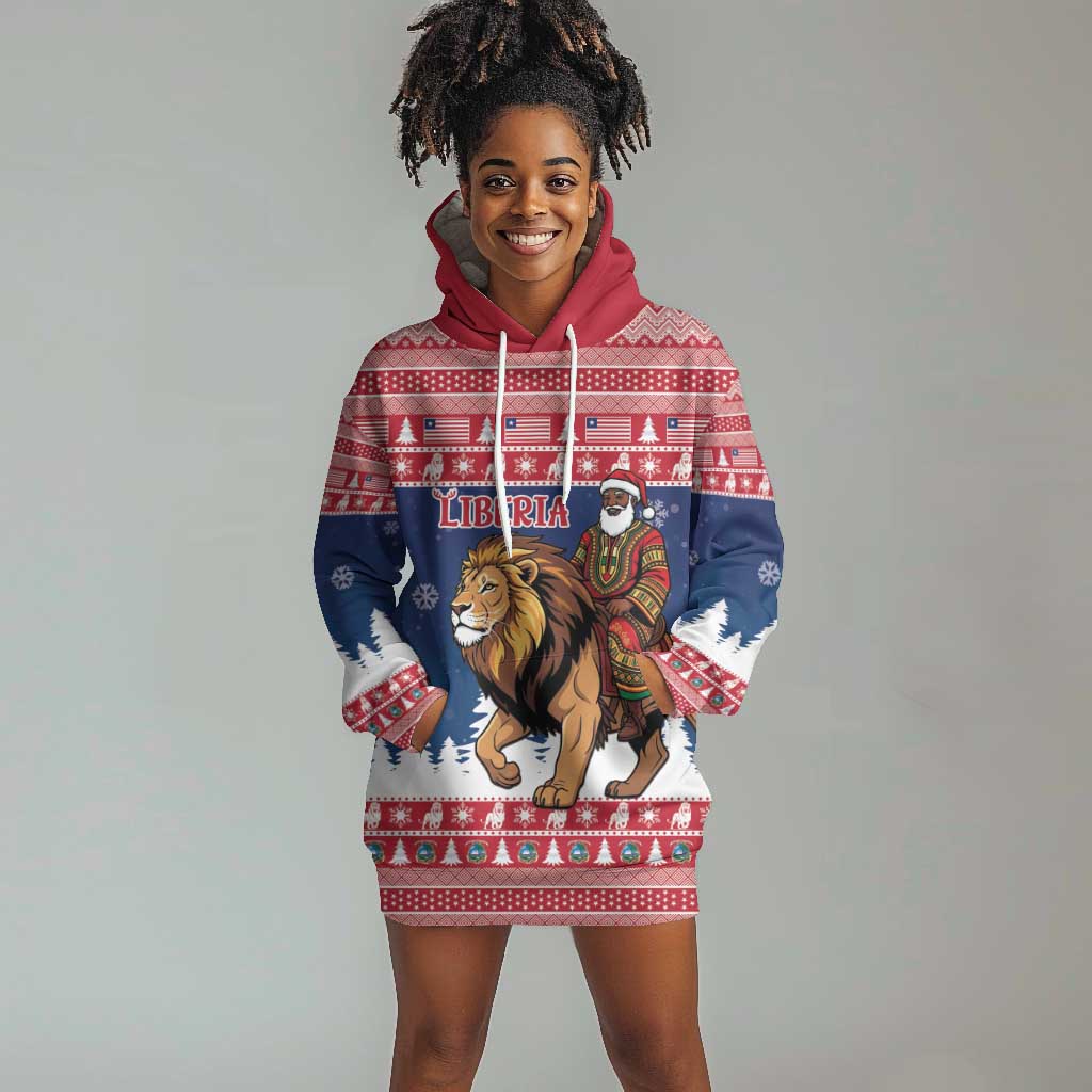 Personalized Afro Christmas in Liberia Hoodie Dress Black Santa Riding Lion - Merry Christmas - African Pride