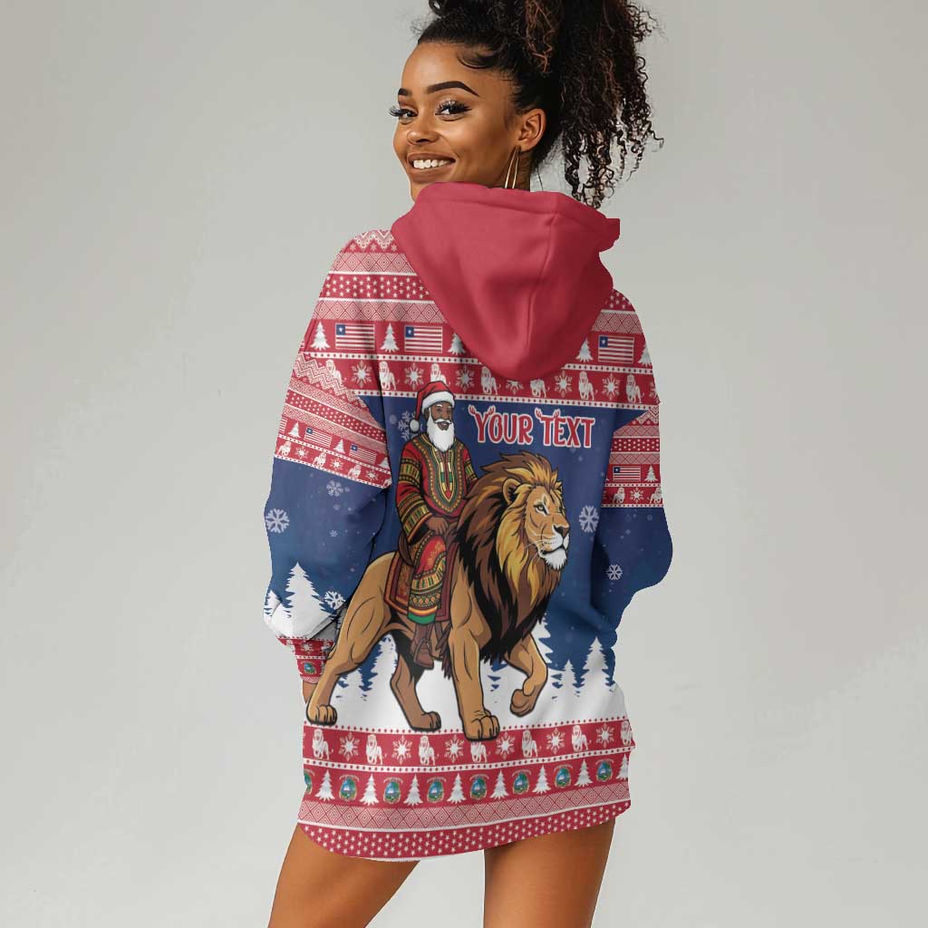 Personalized Afro Christmas in Liberia Hoodie Dress Black Santa Riding Lion - Merry Christmas - African Pride