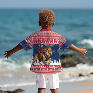 Personalized Afro Christmas in Liberia Kid Hawaiian Shirt Black Santa Riding Lion - Merry Christmas - African Pride