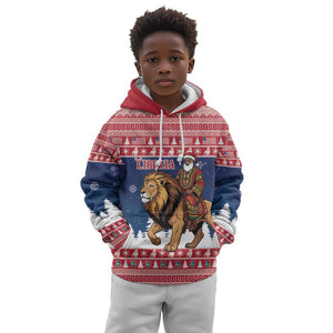 Personalized Afro Christmas in Liberia Kid Hoodie Black Santa Riding Lion - Merry Christmas - African Pride