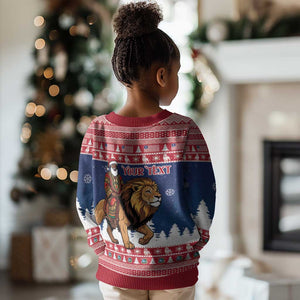 Personalized Afro Christmas in Liberia Kid Ugly Christmas Sweater Black Santa Riding Lion - Merry Christmas - African Pride