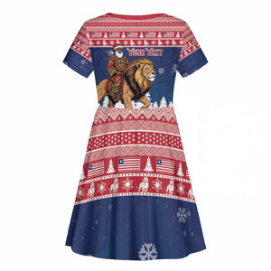 Personalized Afro Christmas in Liberia Kid Short Sleeve Dress Black Santa Riding Lion - Merry Christmas - African Pride