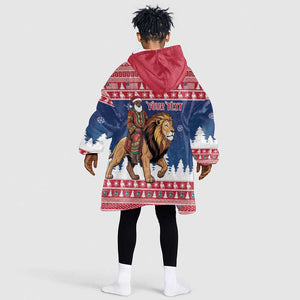 Personalized Afro Christmas in Liberia Kid Wearable Blanket Hoodie Black Santa Riding Lion - Merry Christmas - African Pride