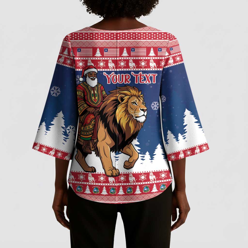 Personalized Liberia Christmas Kimono Sleeve Blouse Black Santa Riding Lion - Merry Christmas
