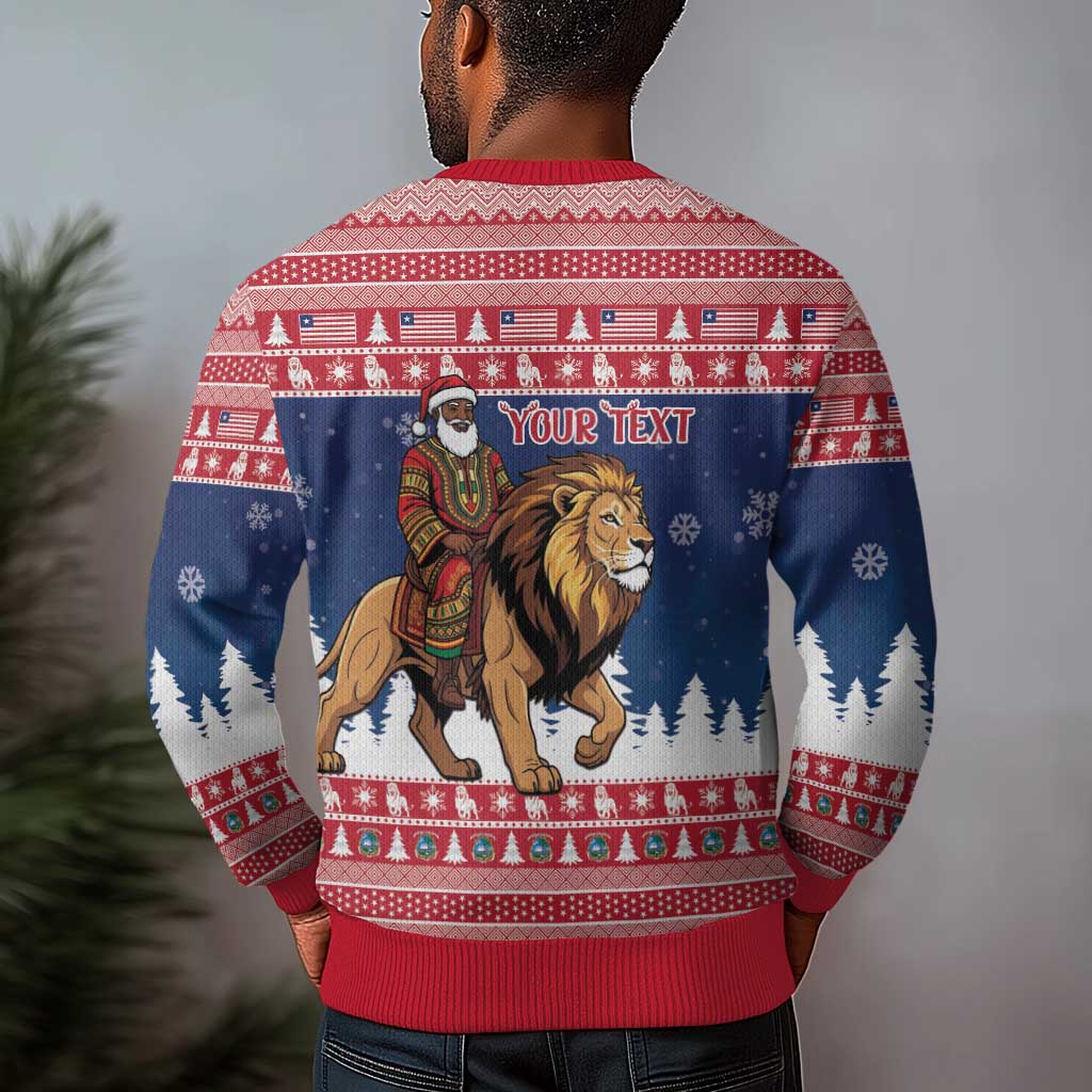Personalized Afro Christmas in Liberia Ugly Christmas Sweater Black Santa Riding Lion - Merry Christmas - African Pride