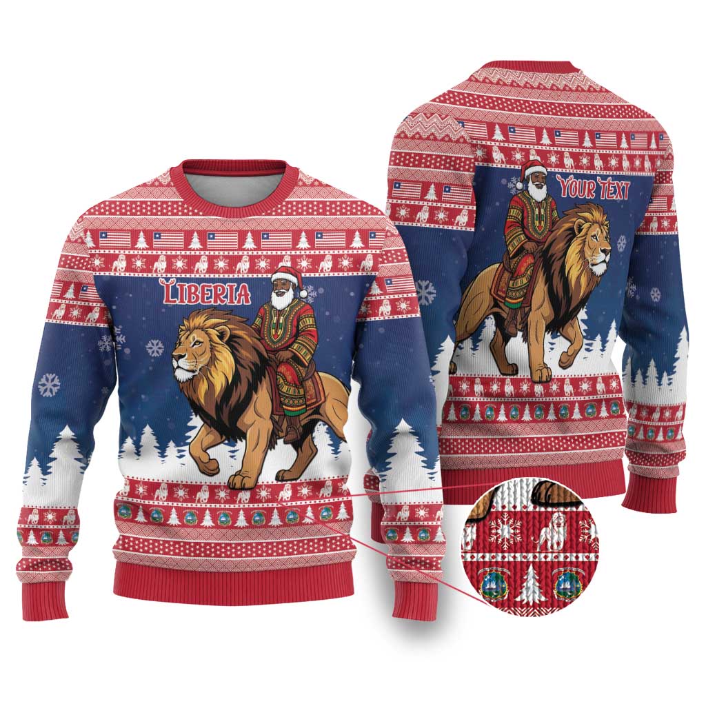 Personalized Afro Christmas in Liberia Ugly Christmas Sweater Black Santa Riding Lion - Merry Christmas - African Pride