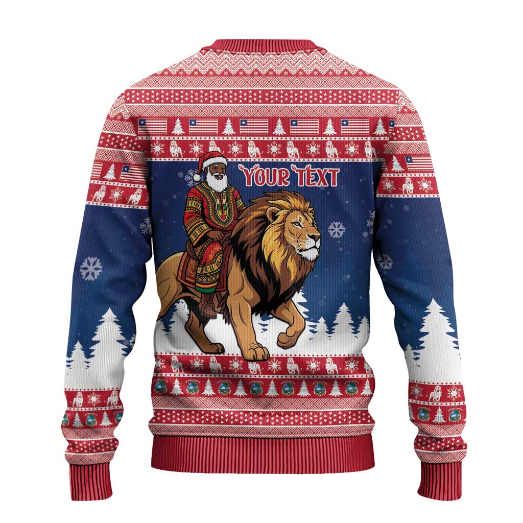 Personalized Afro Christmas in Liberia Ugly Christmas Sweater Black Santa Riding Lion - Merry Christmas - African Pride