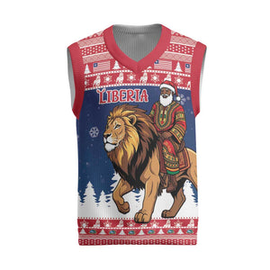 Personalized Afro Christmas in Liberia Christmas Knitted V-Neck Vest Black Santa Riding Lion - Merry Christmas - African Pride