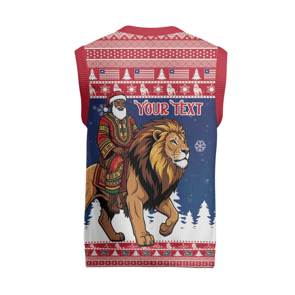Personalized Afro Christmas in Liberia Christmas Knitted V-Neck Vest Black Santa Riding Lion - Merry Christmas - African Pride