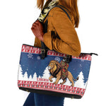 Afro Christmas in Liberia Leather Tote Bag Black Santa Riding Lion - Merry Christmas - African Pride
