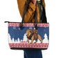 Afro Christmas in Liberia Leather Tote Bag Black Santa Riding Lion - Merry Christmas - African Pride