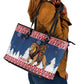 Afro Christmas in Liberia Leather Tote Bag Black Santa Riding Lion - Merry Christmas - African Pride