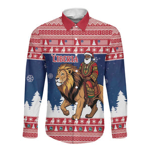 Personalized Afro Christmas in Liberia Long Sleeve Button Shirt Black Santa Riding Lion - Merry Christmas - African Pride