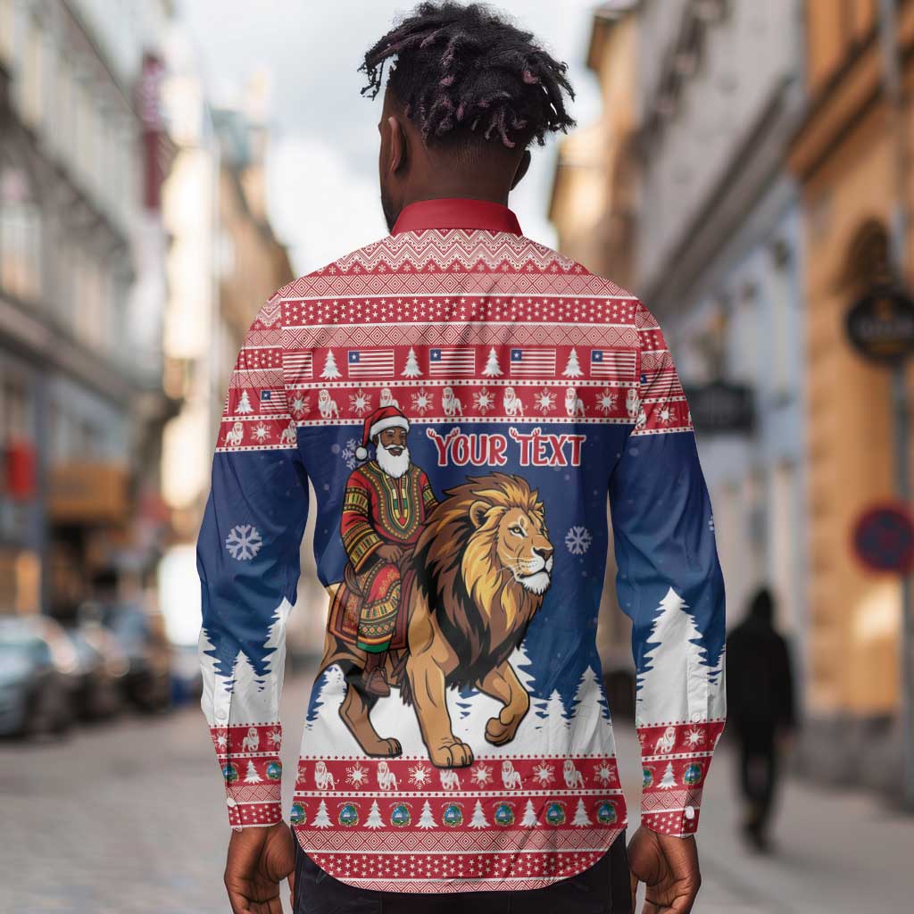 Personalized Afro Christmas in Liberia Long Sleeve Button Shirt Black Santa Riding Lion - Merry Christmas - African Pride
