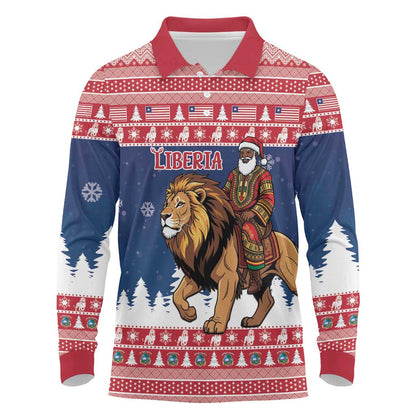 Personalized Afro Christmas in Liberia Long Sleeve Polo Shirt Black Santa Riding Lion - Merry Christmas - African Pride