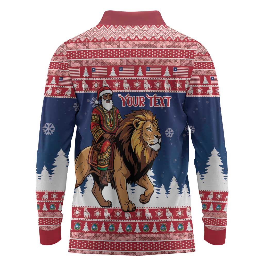 Personalized Afro Christmas in Liberia Long Sleeve Polo Shirt Black Santa Riding Lion - Merry Christmas - African Pride