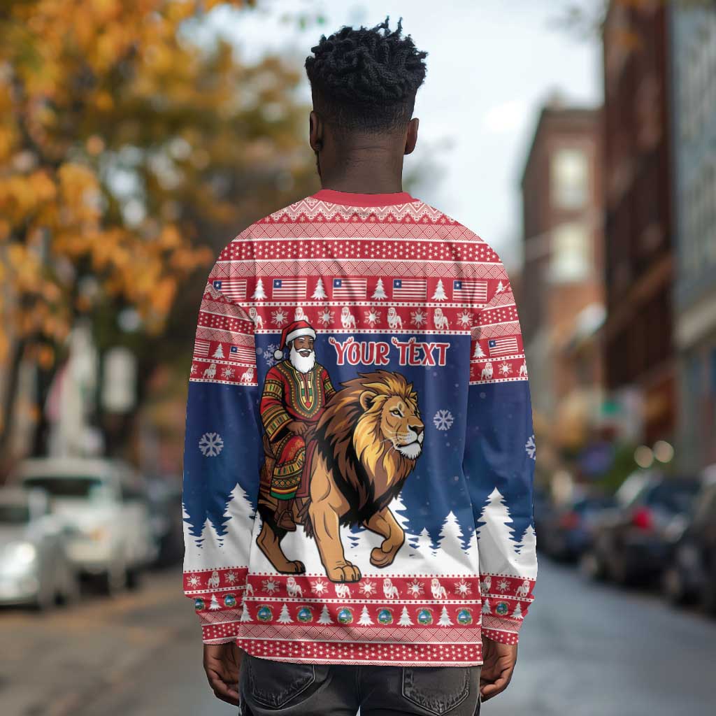 Personalized Afro Christmas in Liberia Long Sleeve Shirt Black Santa Riding Lion - Merry Christmas - African Pride
