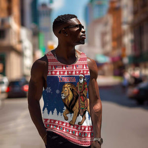 Personalized Afro Christmas in Liberia Men Tank Top Black Santa Riding Lion - Merry Christmas - African Pride