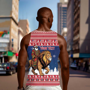 Personalized Afro Christmas in Liberia Men Tank Top Black Santa Riding Lion - Merry Christmas - African Pride