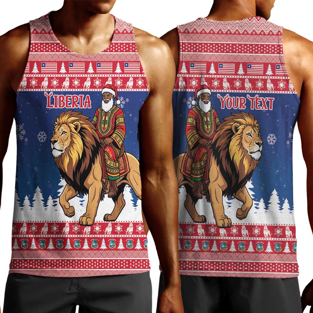 Personalized Afro Christmas in Liberia Men Tank Top Black Santa Riding Lion - Merry Christmas - African Pride