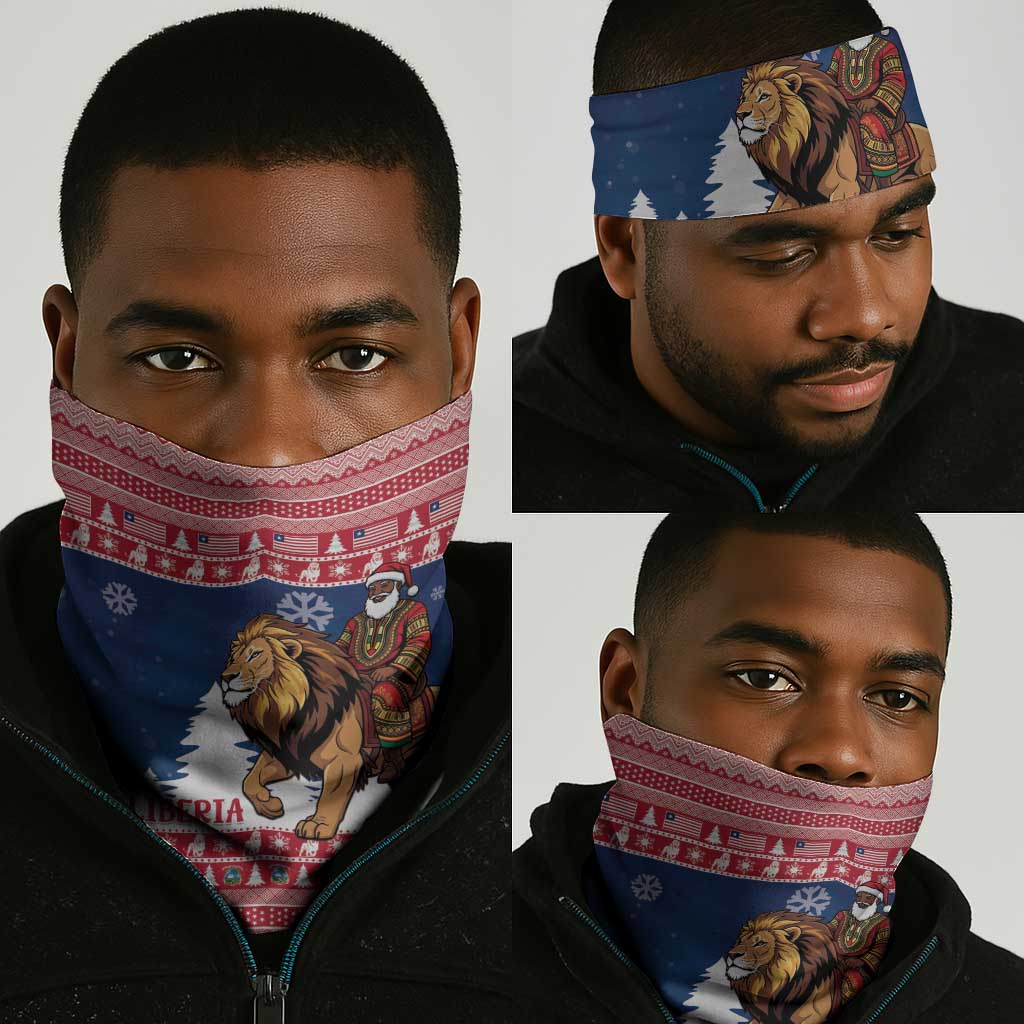 Afro Christmas in Liberia Neck Gaiter Black Santa Riding Lion - Merry Christmas - African Pride