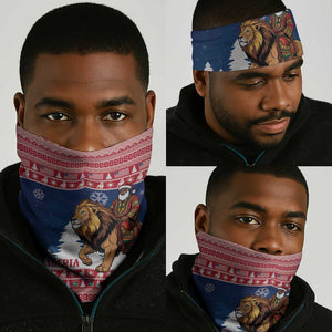 Afro Christmas in Liberia Neck Gaiter Black Santa Riding Lion - Merry Christmas - African Pride