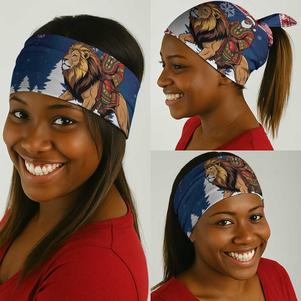 Afro Christmas in Liberia Neck Gaiter Black Santa Riding Lion - Merry Christmas - African Pride