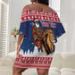 Personalized Afro Christmas in Liberia Off Shoulder Short Dress Black Santa Riding Lion - Merry Christmas - African Pride