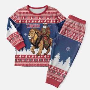 Personalized Afro Christmas in Liberia Christmas Pajama Set Black Santa Riding Lion - Merry Christmas - African Pride