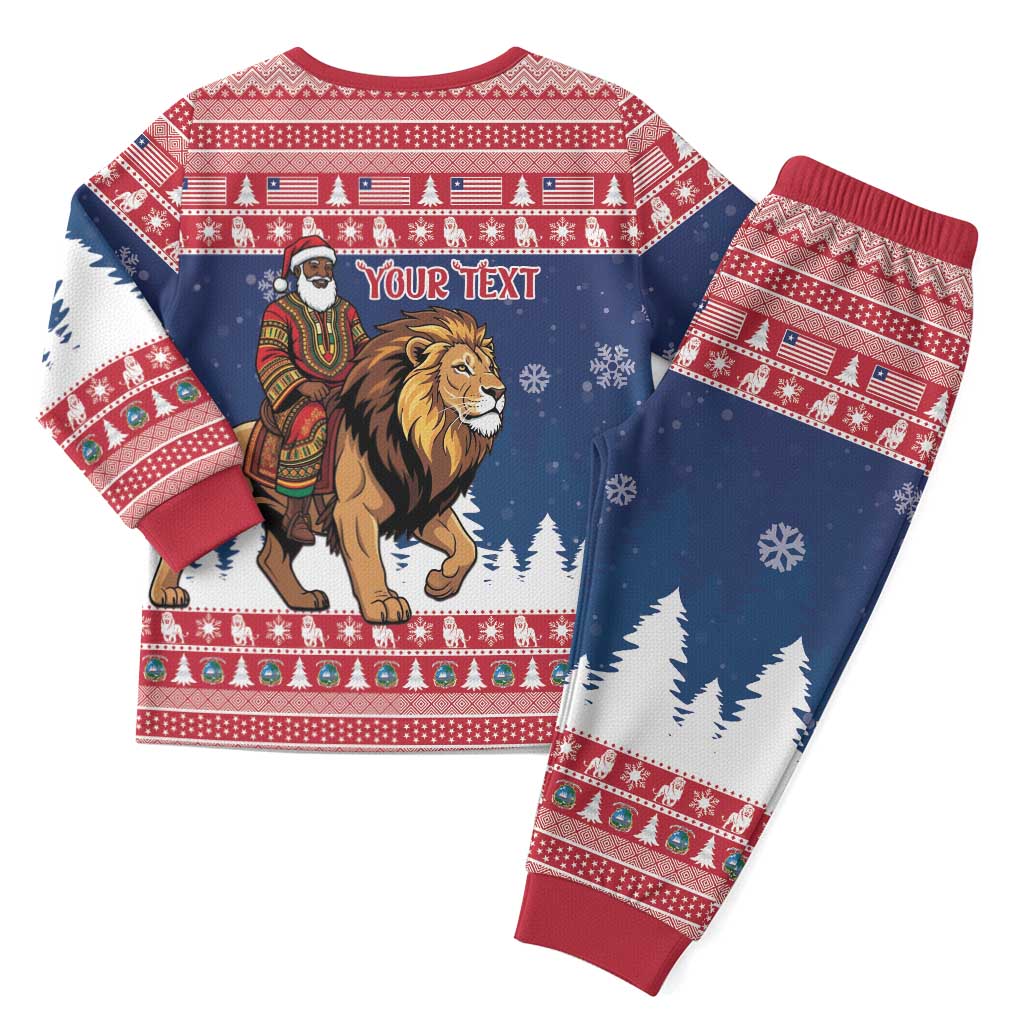 Personalized Afro Christmas in Liberia Christmas Pajama Set Black Santa Riding Lion - Merry Christmas - African Pride