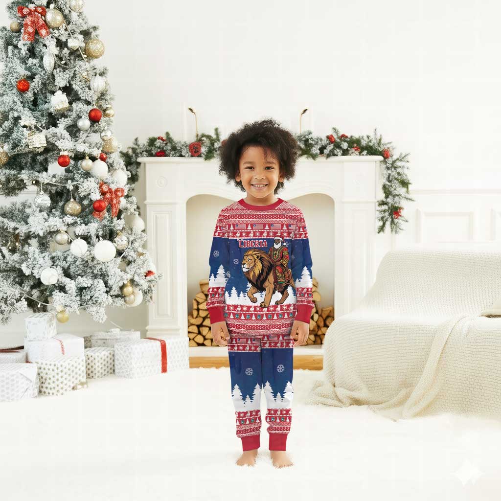 Personalized Afro Christmas in Liberia Christmas Pajama Set Black Santa Riding Lion - Merry Christmas - African Pride