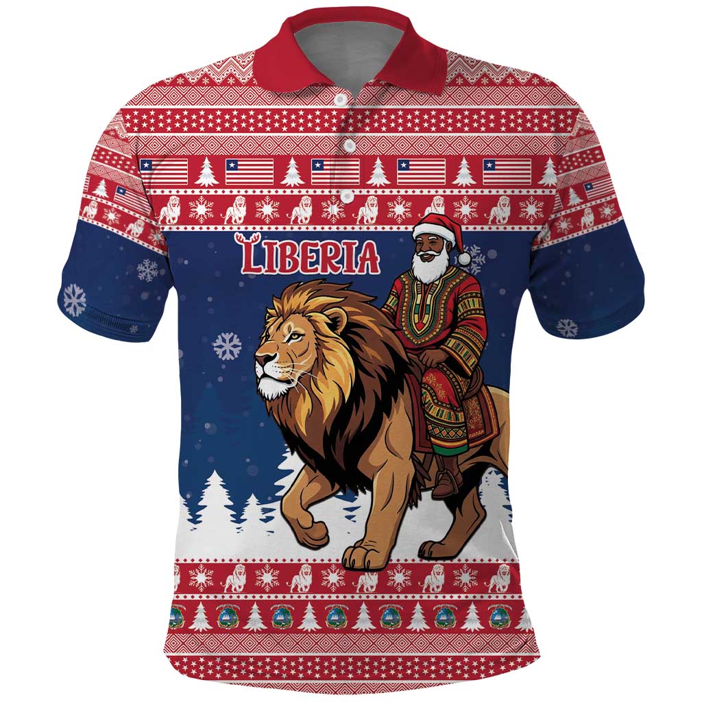 Personalized Afro Christmas in Liberia Polo Shirt Black Santa Riding Lion - Merry Christmas - African Pride