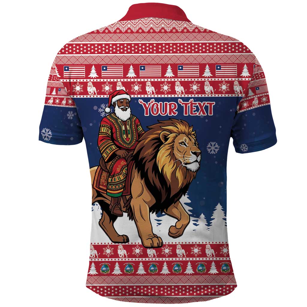 Personalized Afro Christmas in Liberia Polo Shirt Black Santa Riding Lion - Merry Christmas - African Pride