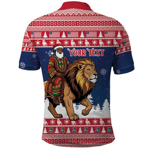 Personalized Afro Christmas in Liberia Polo Shirt Black Santa Riding Lion - Merry Christmas - African Pride