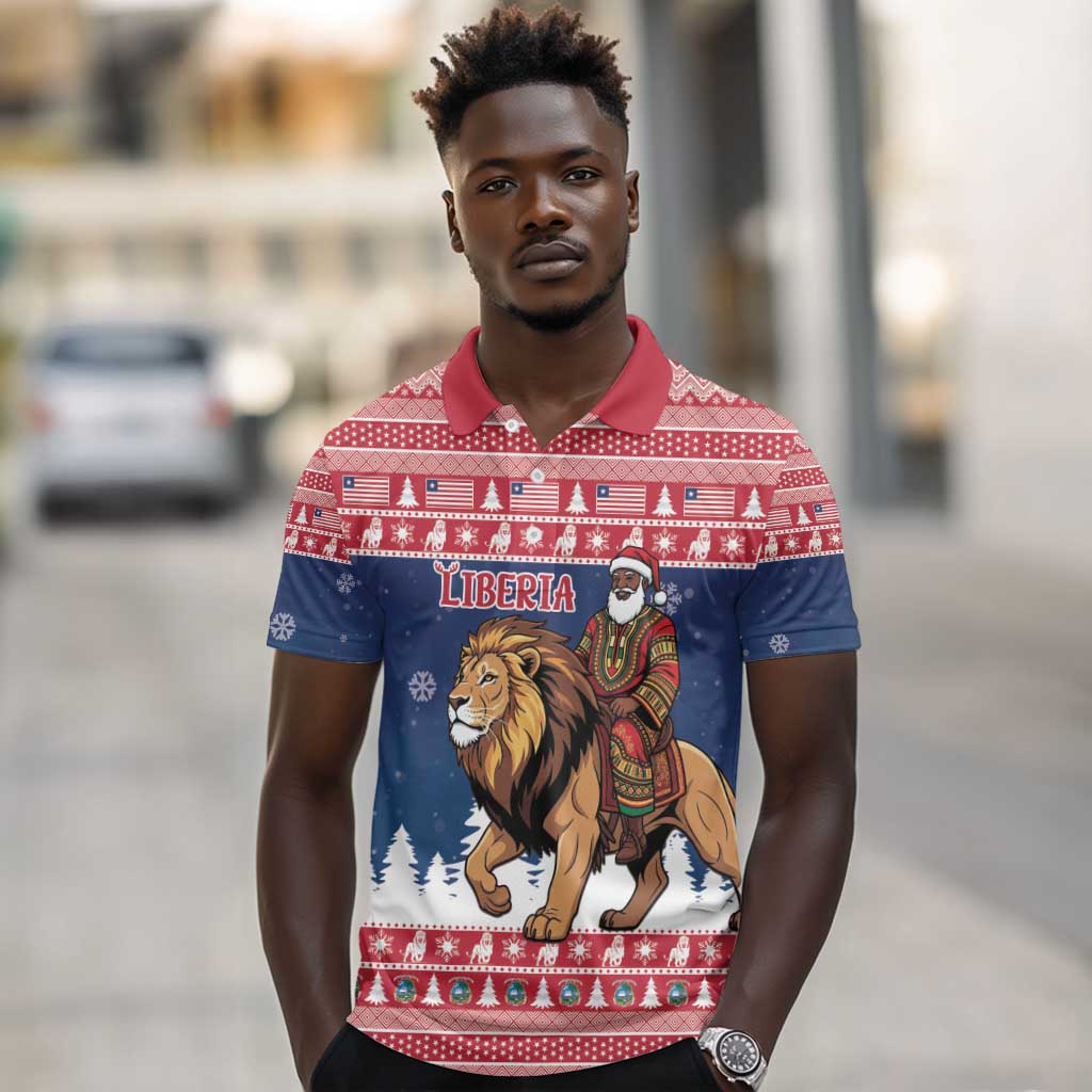 Personalized Afro Christmas in Liberia Polo Shirt Black Santa Riding Lion - Merry Christmas - African Pride