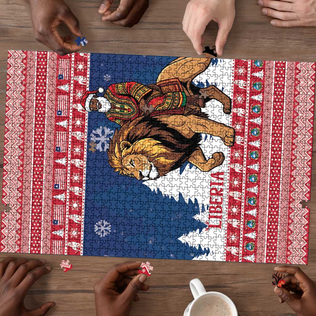 Liberia Christmas Puzzle Black Santa Riding Lion - Merry Christmas