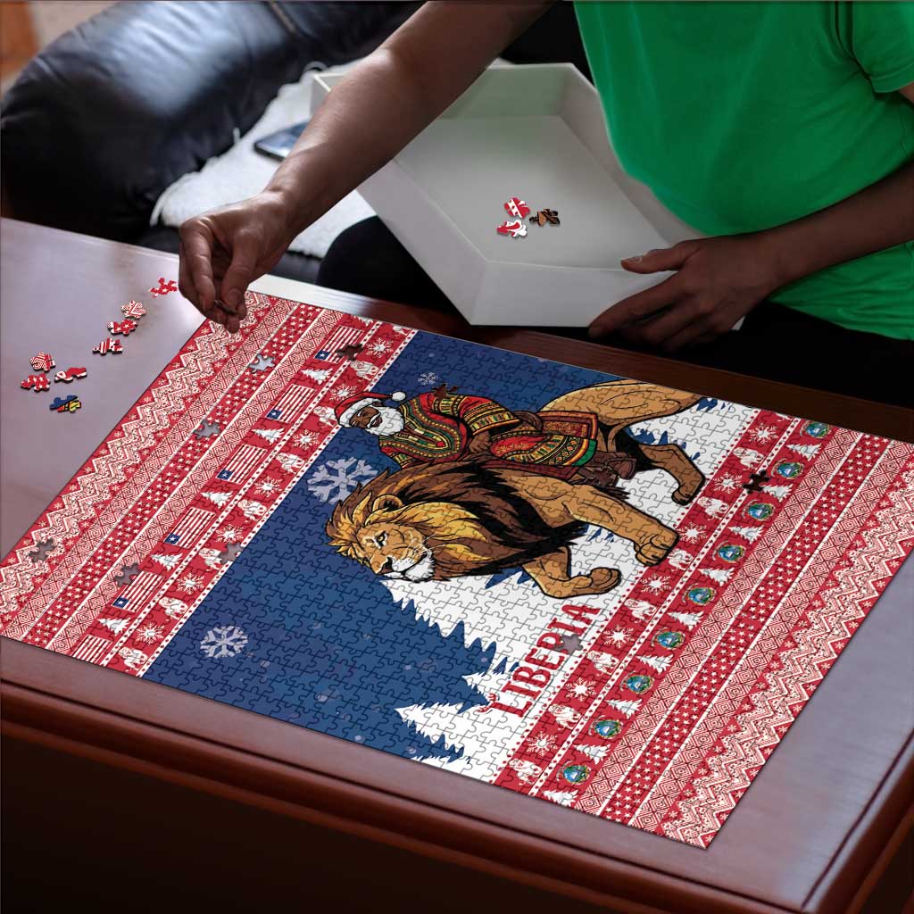 Liberia Christmas Puzzle Black Santa Riding Lion - Merry Christmas
