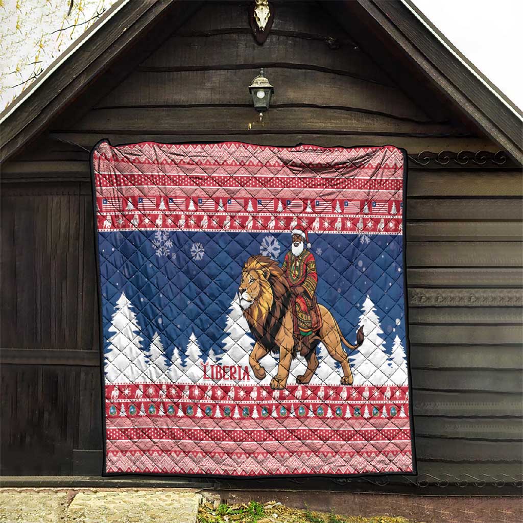Afro Christmas in Liberia Quilt Black Santa Riding Lion - Merry Christmas - African Pride