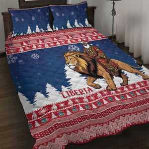 Afro Christmas in Liberia Quilt Bed Set Black Santa Riding Lion - Merry Christmas - African Pride