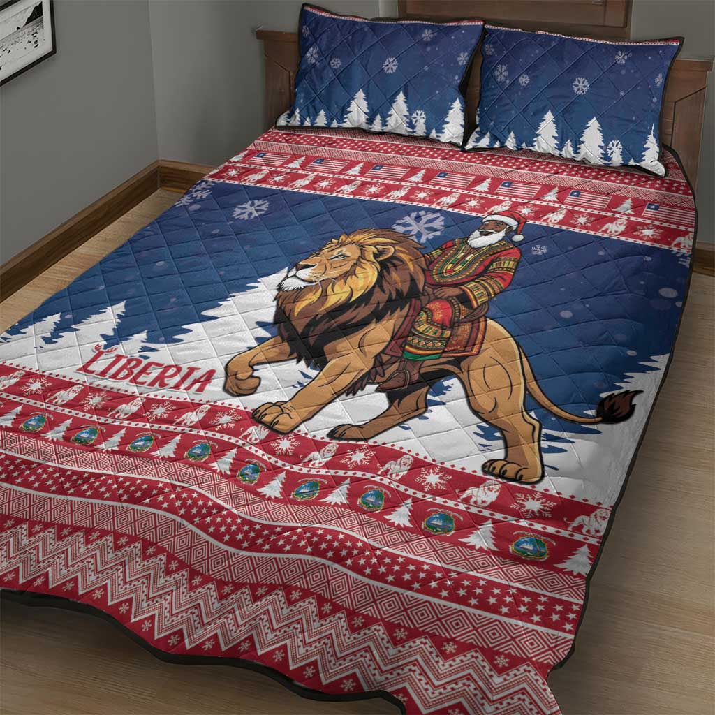 Afro Christmas in Liberia Quilt Bed Set Black Santa Riding Lion - Merry Christmas - African Pride