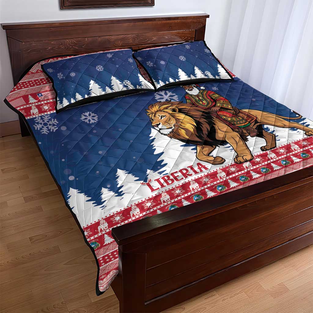 Afro Christmas in Liberia Quilt Bed Set Black Santa Riding Lion - Merry Christmas - African Pride