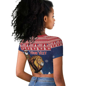 Personalized Afro Christmas in Liberia Raglan Cropped T shirt Black Santa Riding Lion - Merry Christmas - African Pride