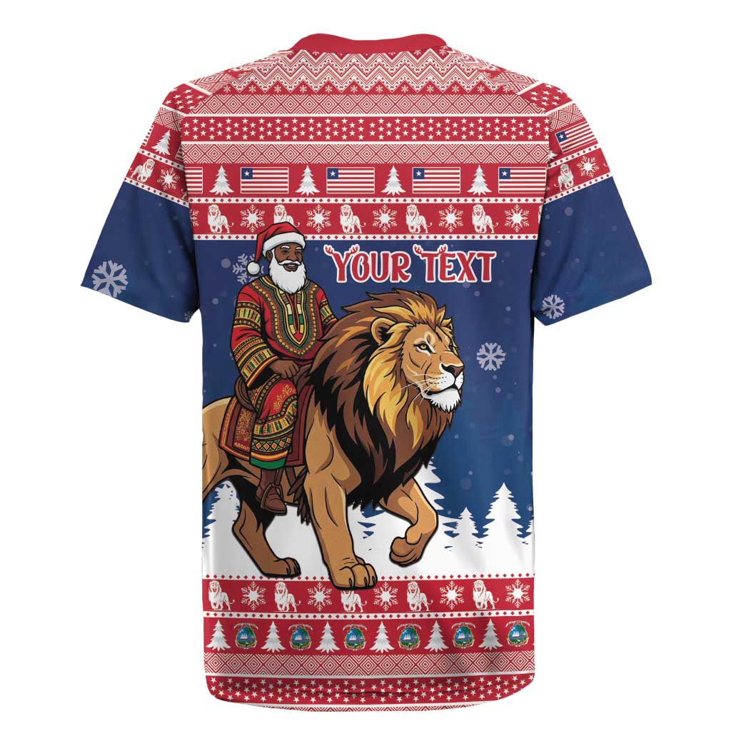 Personalized Afro Christmas in Liberia Rugby Jersey Black Santa Riding Lion - Merry Christmas - African Pride