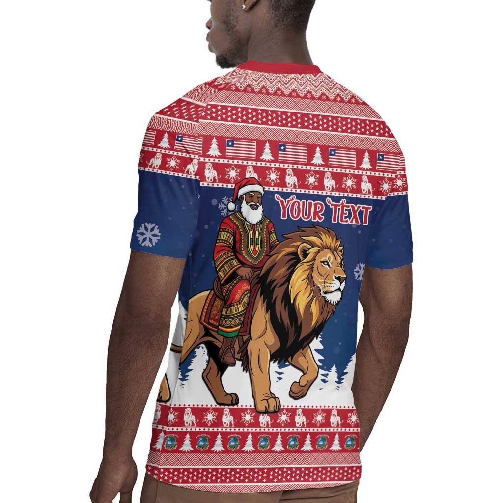 Personalized Afro Christmas in Liberia Rugby Jersey Black Santa Riding Lion - Merry Christmas - African Pride