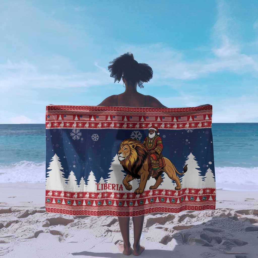 Afro Christmas in Liberia Sarong Black Santa Riding Lion - Merry Christmas - African Pride