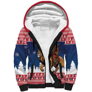 Personalized Afro Christmas in Liberia Sherpa Hoodie Black Santa Riding Lion - Merry Christmas - African Pride